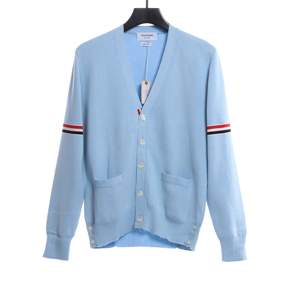 Double-sleeve webbing armband cardigan sweater