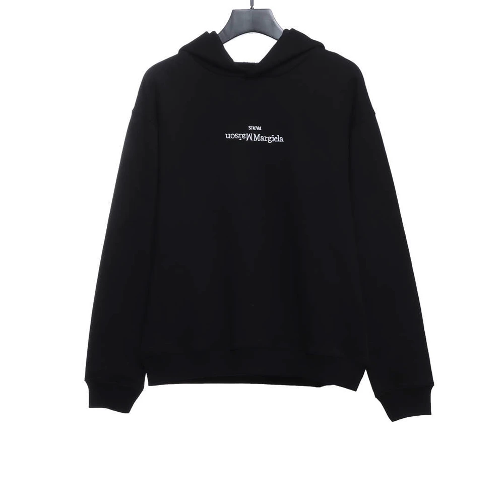 Inverted Black and White Letter Embroidered Pullover Hoodie