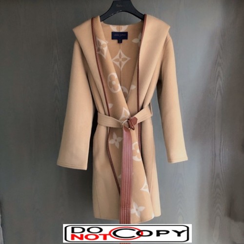 louis vuitton hooded wrap cashmere coat with belt 1A82GP BEIGE