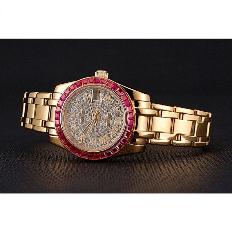 Datejust Diamond Dial Pink Jewels Bezel Gold Case And Bracelet 622835