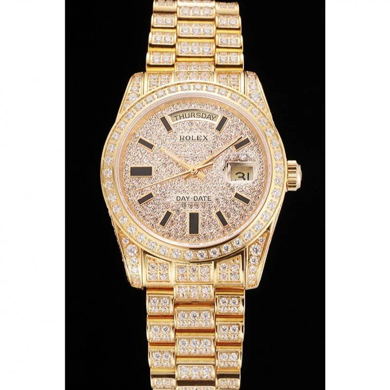 Swiss Day-Date Yellow Gold Full Diamond Pave