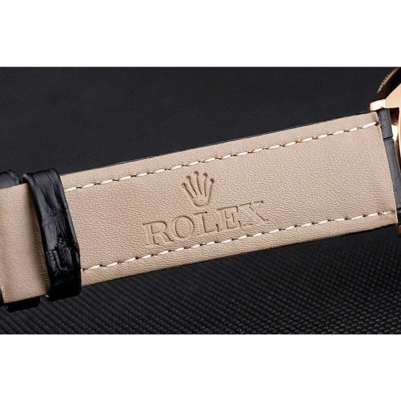 Swiss Cellini Black Dial Rose Gold Markings Rose Gold Case Black Leather Strap