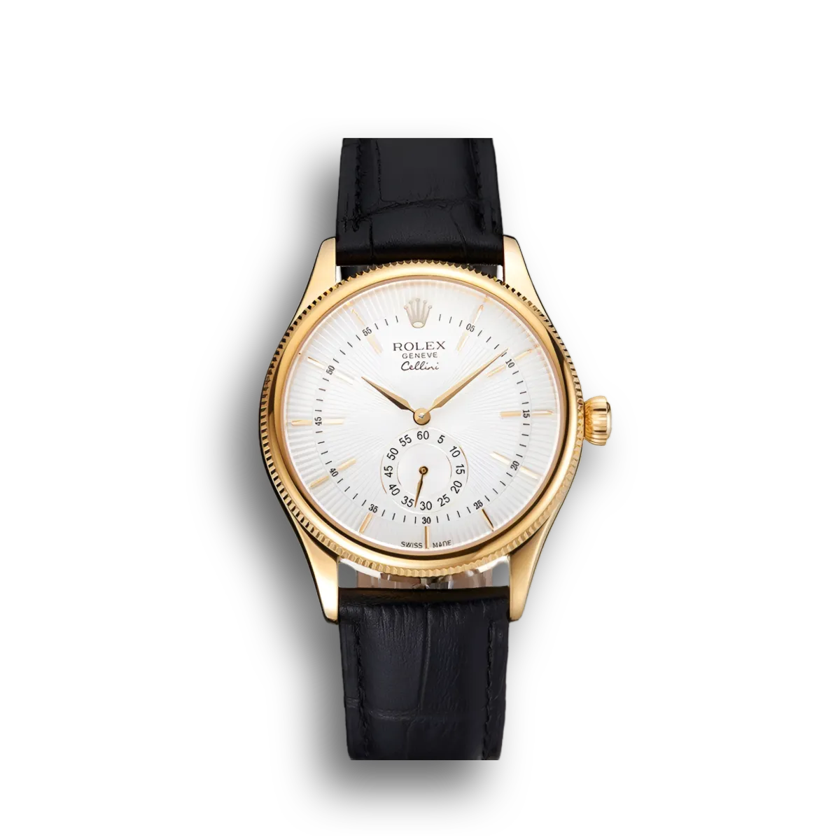 Swiss Cellini White Dial Gold Case Black Leather Strap