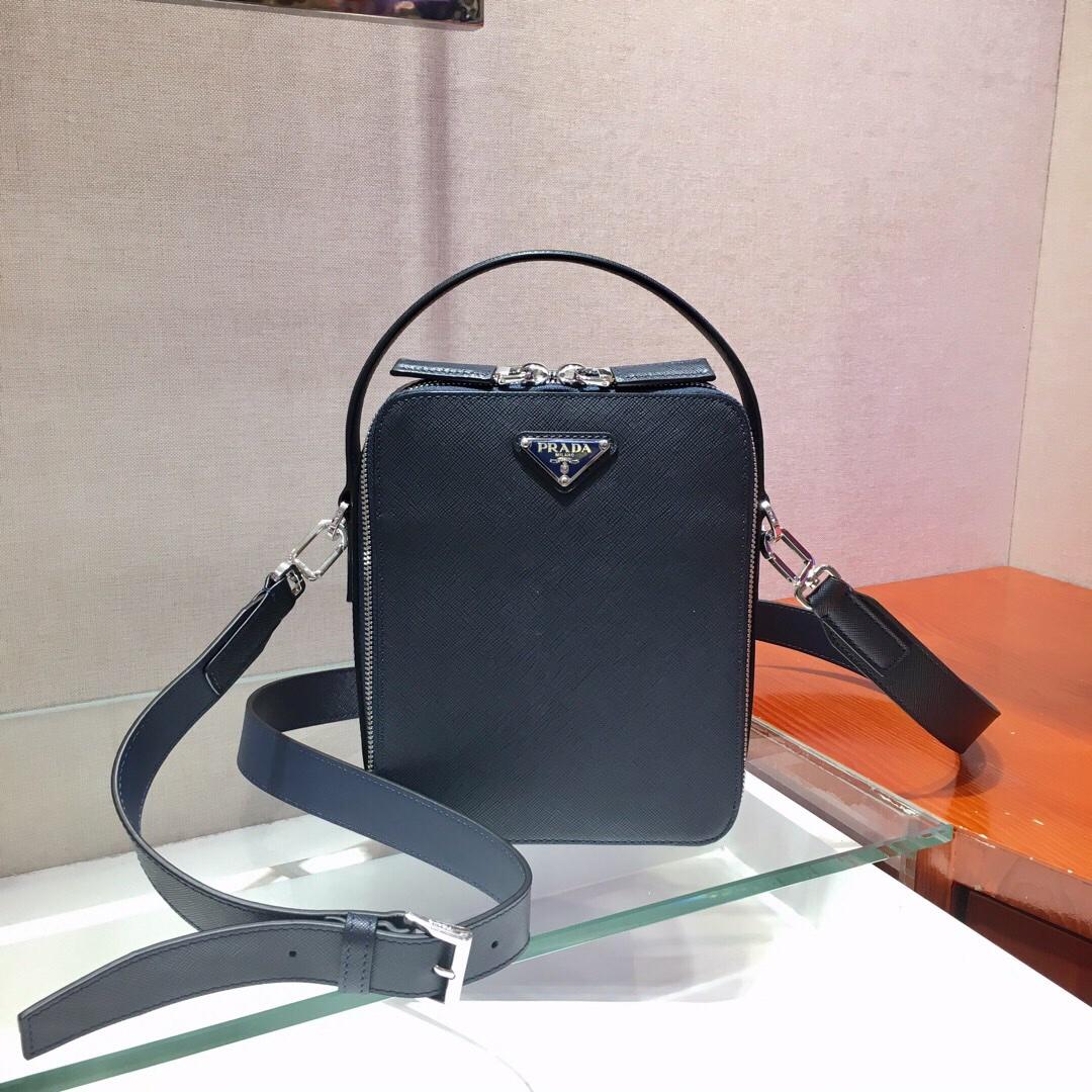 Prada Men Saffiano Leather Backpack Blue 2VZ036