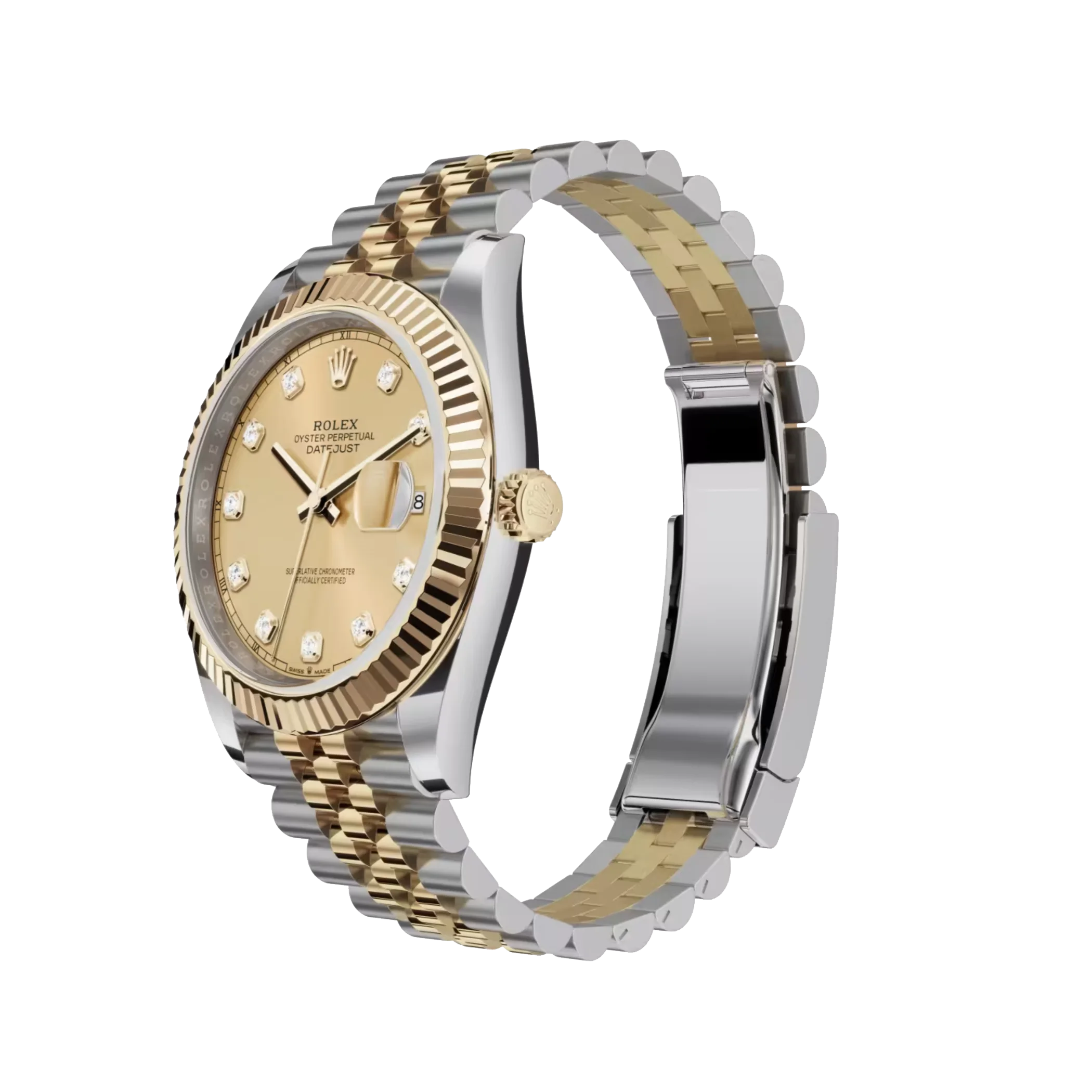 Datejust: Oystersteel and yellow gold, champagne colour, diamond-set dial, Jubilee bracelet, m126333-0012