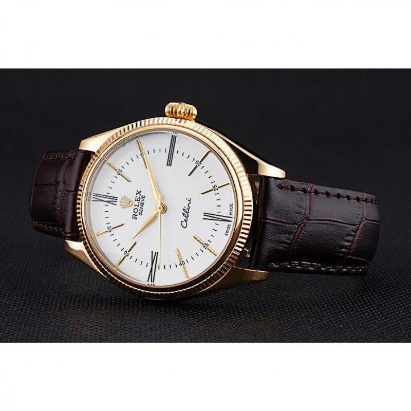 Cellini White Dial Gold Case Brown Leather Strap 622833