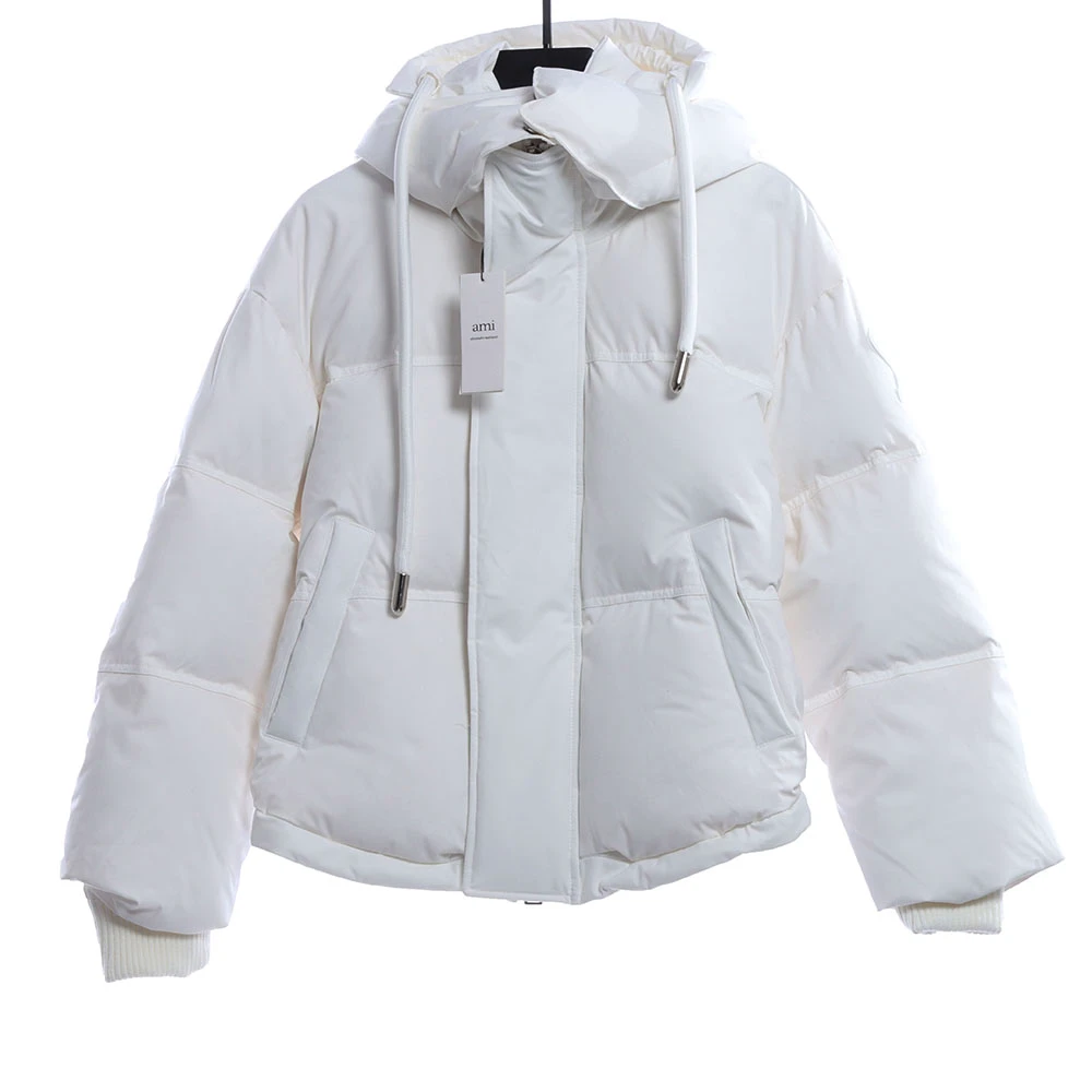 Solid color hooded down jacket
