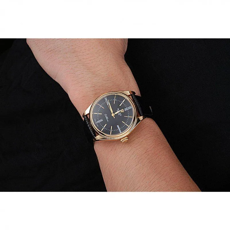 Cellini Black Dial Gold Case Black Leather Strap 622832