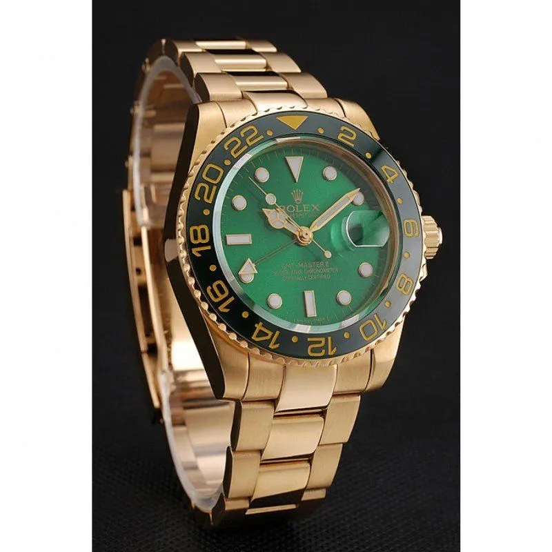 Swiss GMT Master II Green Dial And Bezel Gold Case And Bracelet 1453750