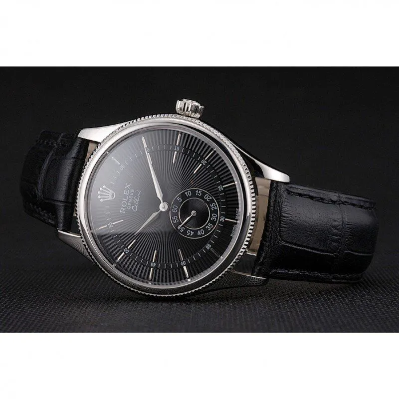 Swiss Cellini Black Dial Stainless Steel Case Black Leather Strap