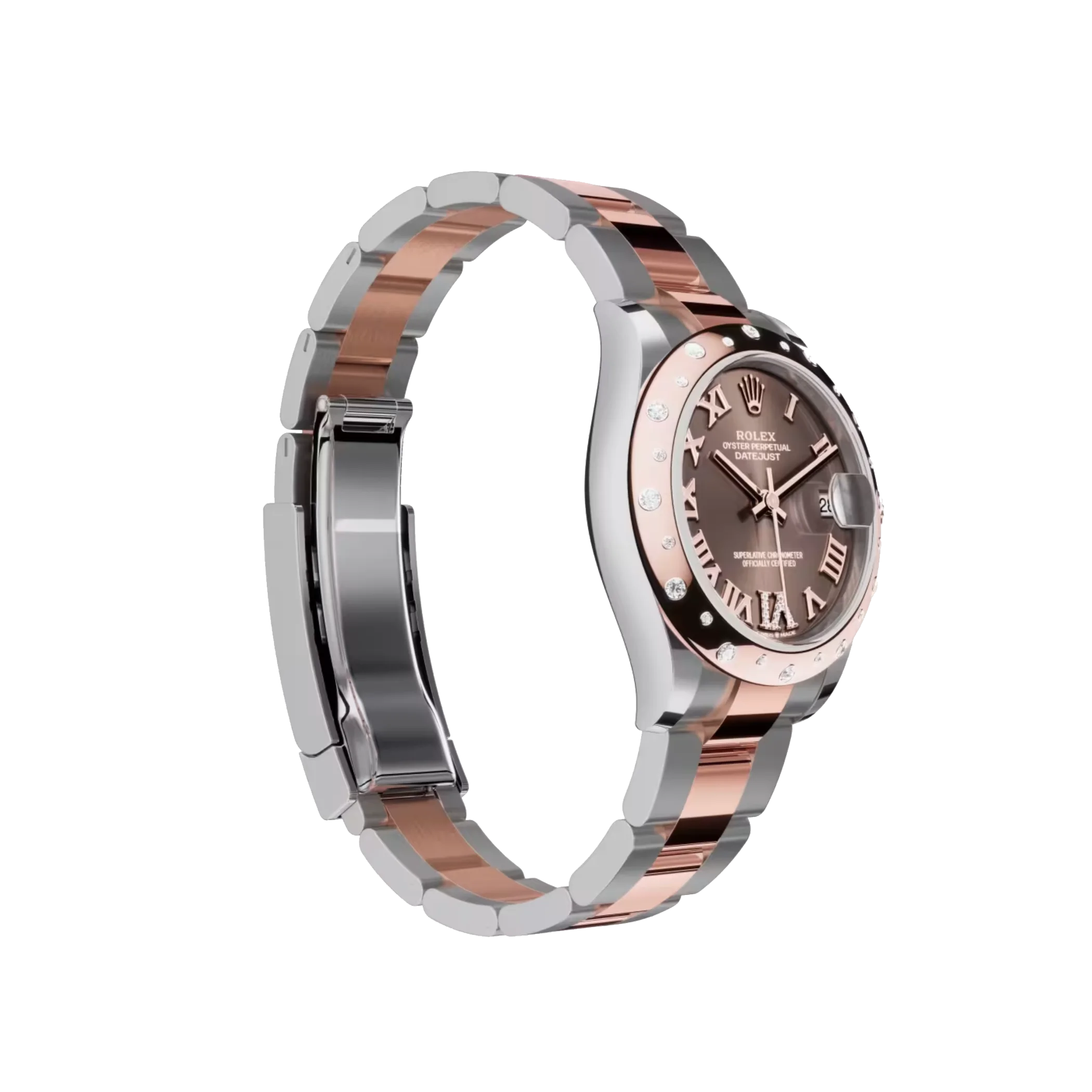 Datejust: Oystersteel and Everose gold, chocolate, diamond-set dial, Oyster bracelet, m278341rbr-0003