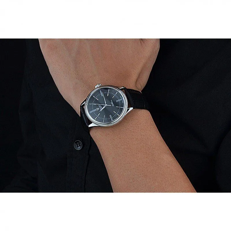 Swiss Cellini Time Silver Case Black Dial Black Leather Bracelet 622654