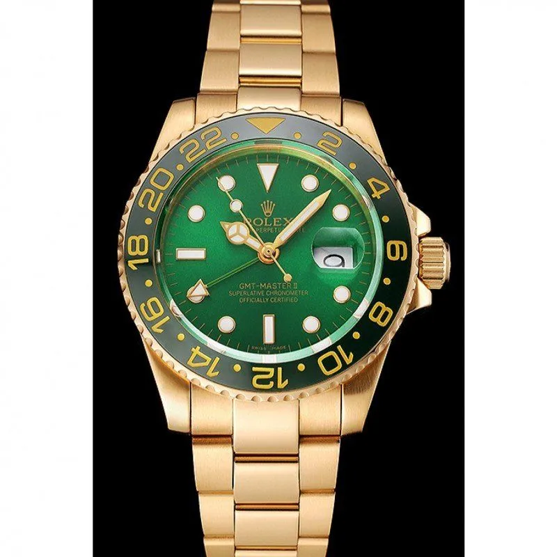 Swiss GMT Master II Green Dial And Bezel Gold Case And Bracelet 1453750
