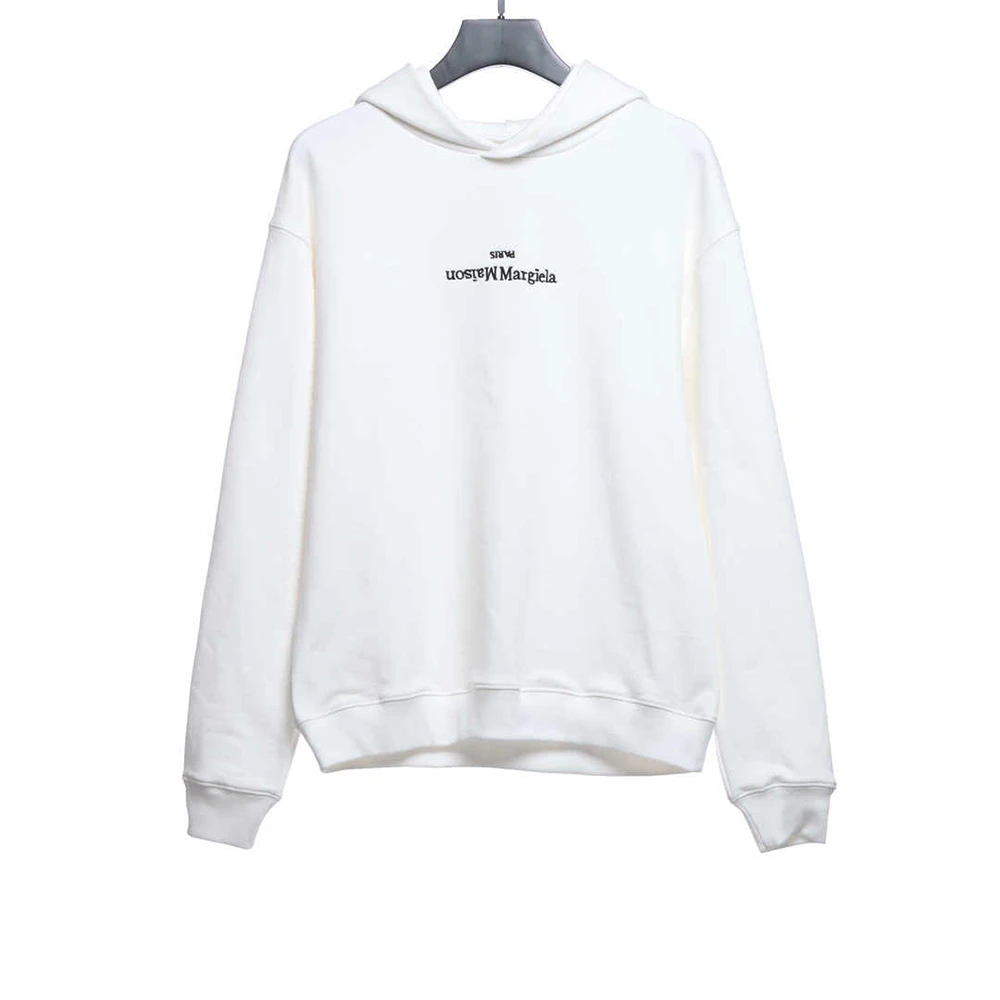 Inverted Black and White Letter Embroidered Pullover Hoodie
