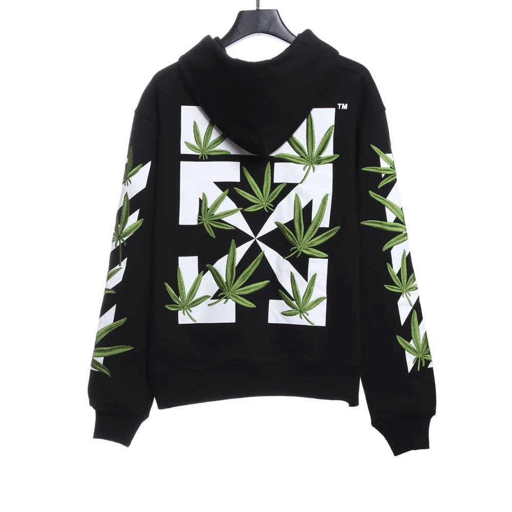 Embroidered Leaf Arrow Hoodie (Black / White)