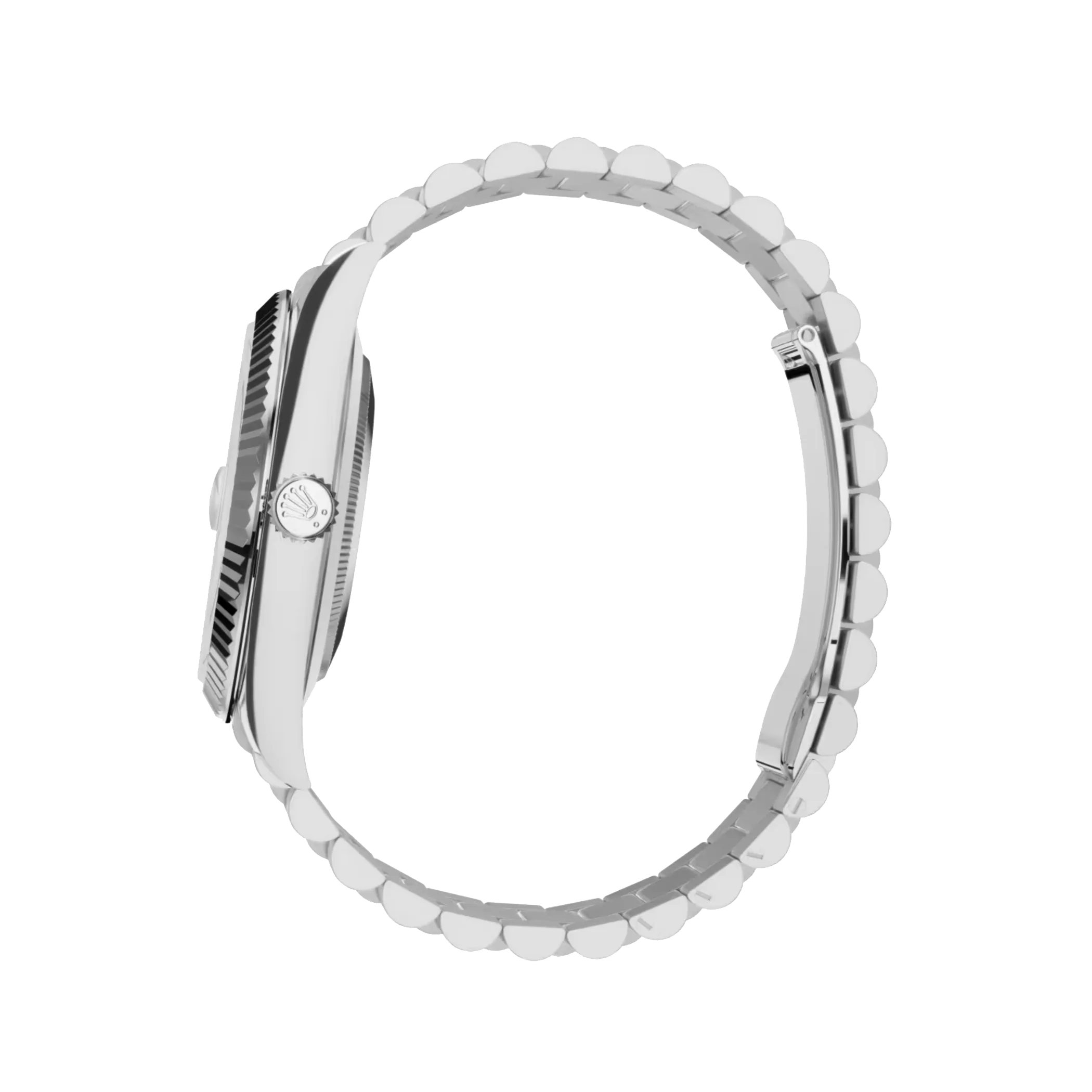 Day-Date: White gold, white dial, fluted bezel, President bracelet, m228239-0046