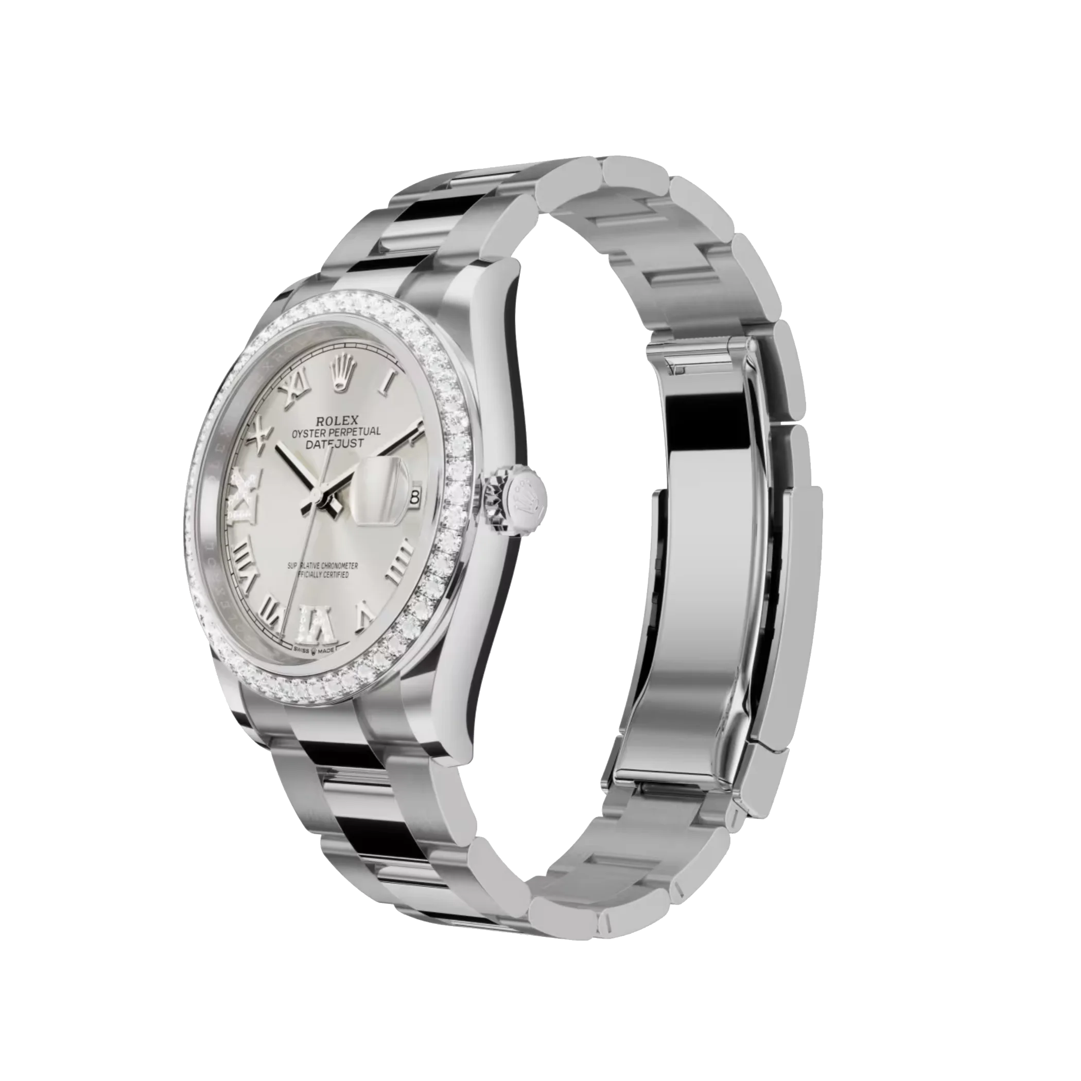 Datejust: Oystersteel and white gold, silver, diamond-set dial, Oyster bracelet, m126284rbr-0022