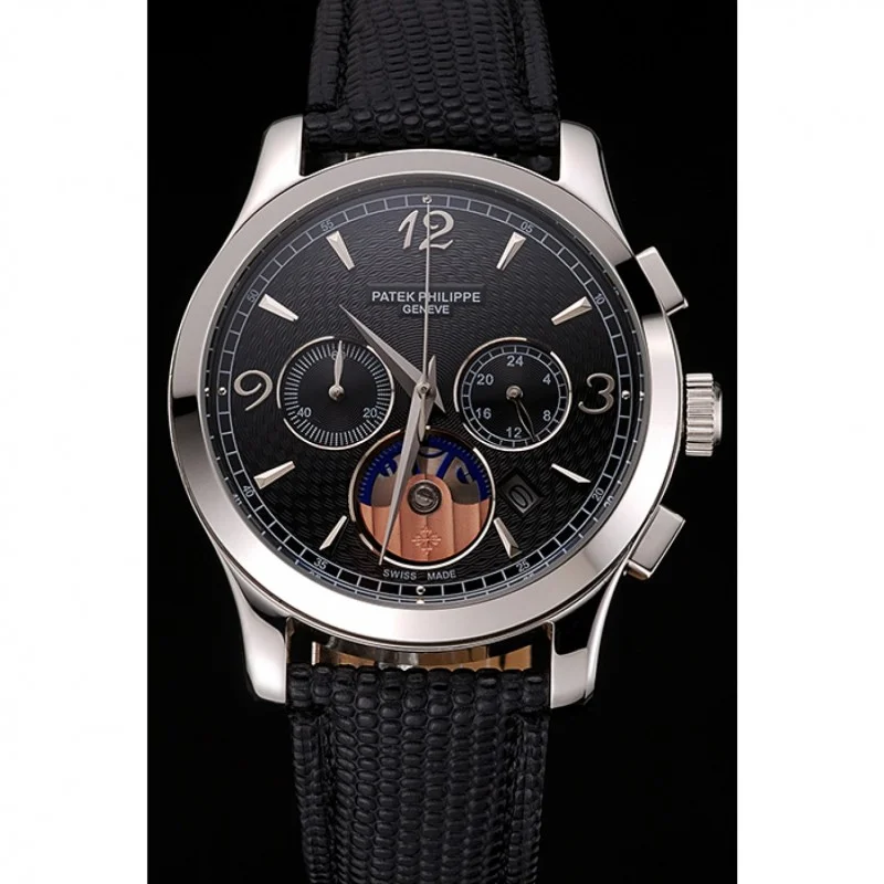 Chronograph Guilloche Dial Black 43 mm, Stainless Steel