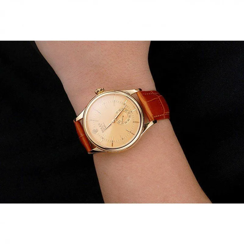 Swiss Cellini Gold Dial Gold Case Light Brown Leather Strap