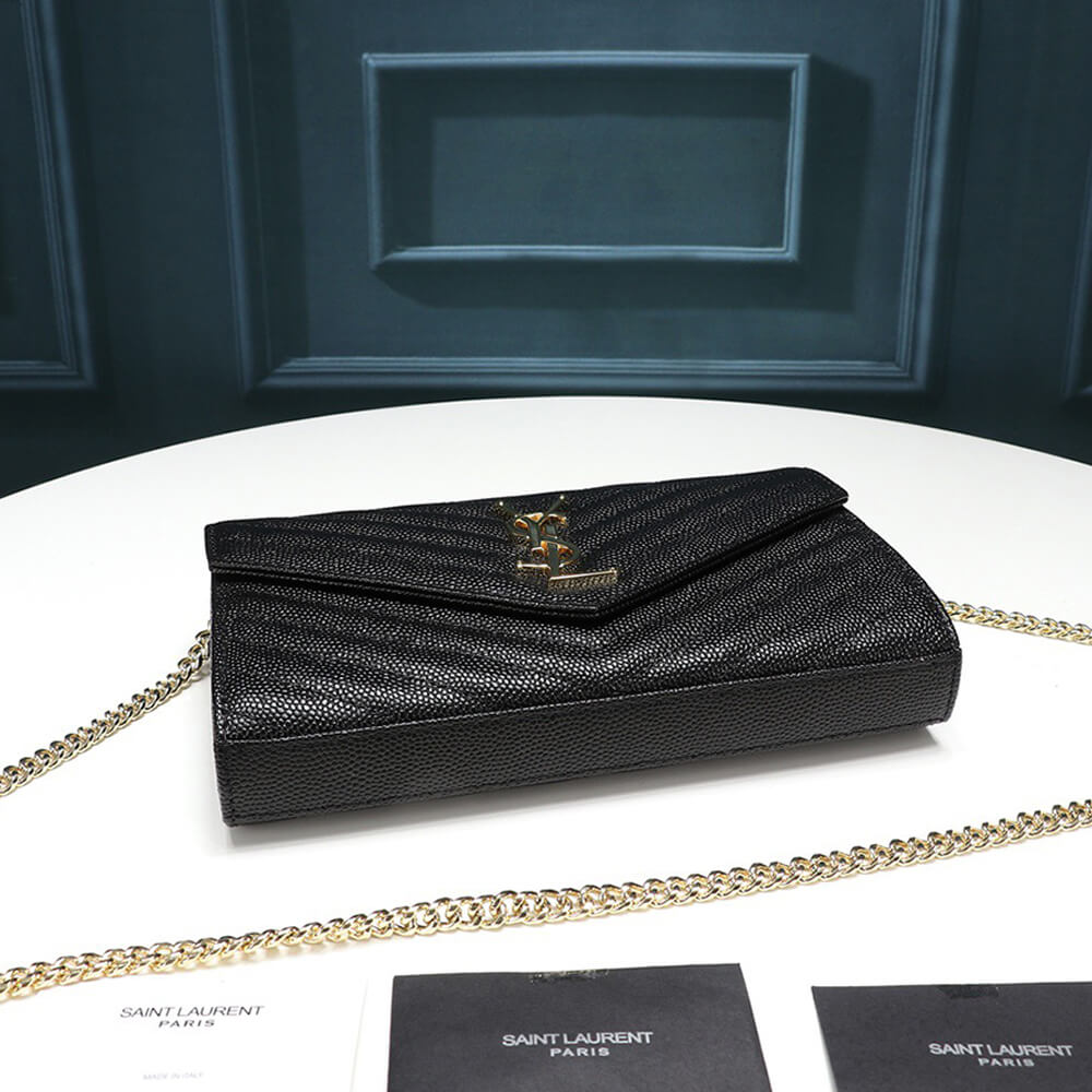 YSL Saint Laurent Chain-strap YSL-plaque grained-leather wallet