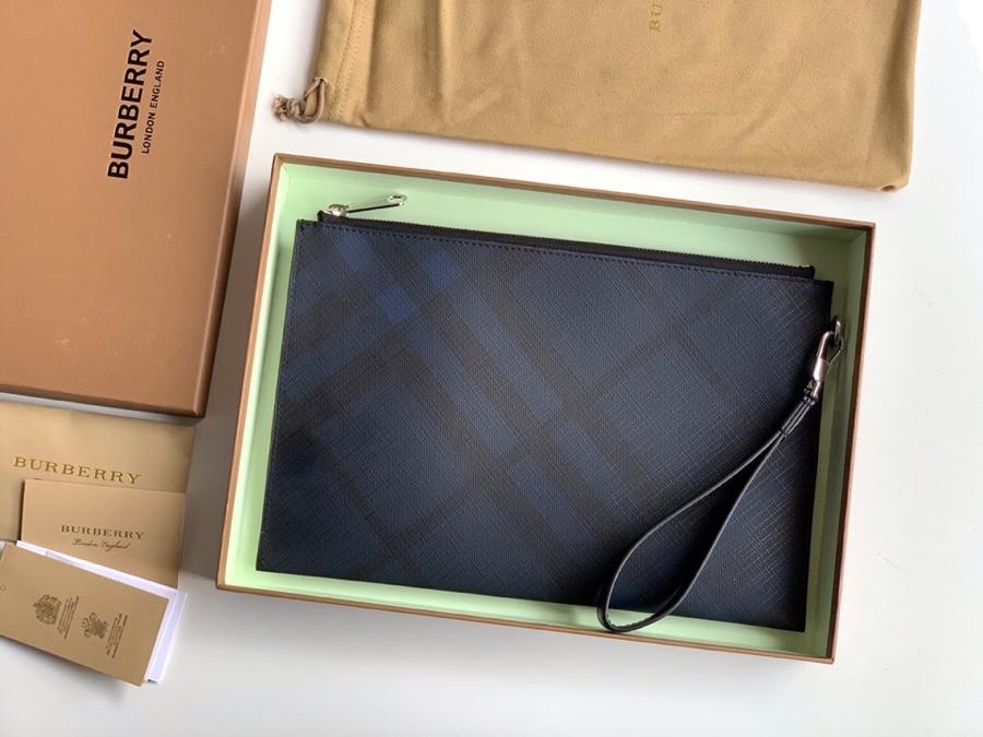 Fake Burberry Men London Check and Leather Zip Pouch Navy Black