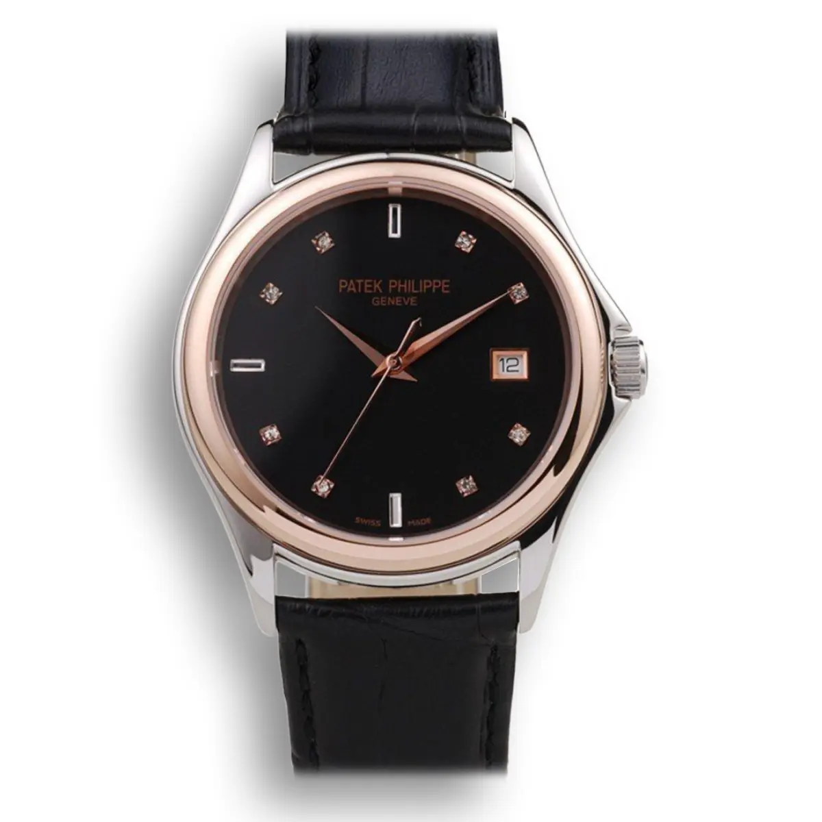 Geneve Calatrava Crystal Studded Dial Black 38 mm, Stainless Steel