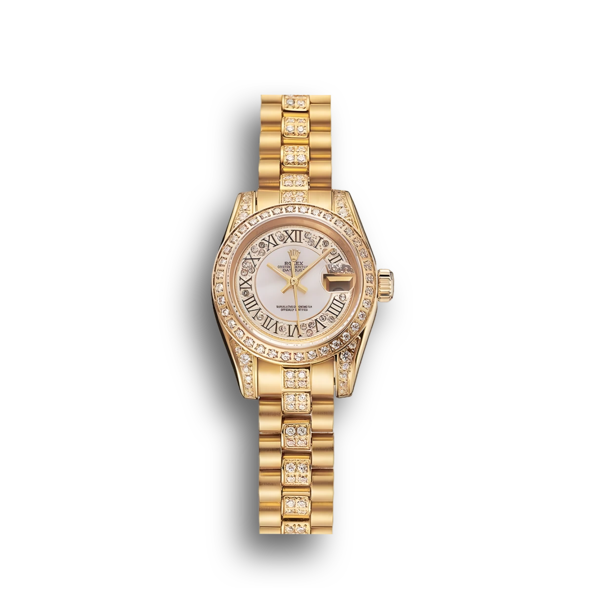 Swiss DayJust Diamond Pave White Dial Gold Diamond Bracelet 1453957
