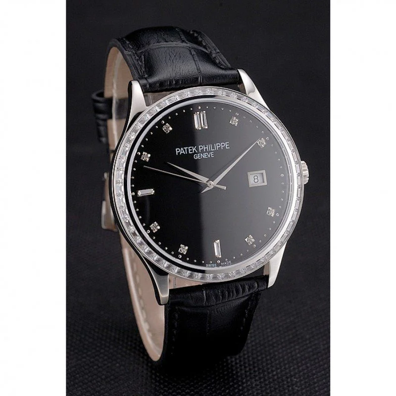 Calatrava Black Dial Diamond 38 mm, Stainless Steel