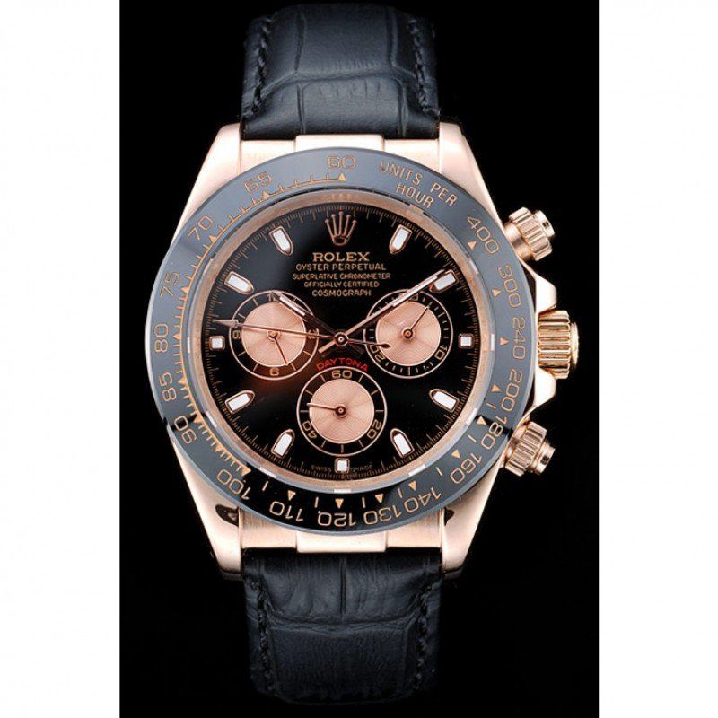 Daytona Rose Gold Case Black Dial Black Leather Strap