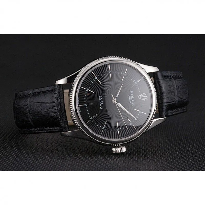 Swiss Cellini Black Dial Steel Case Black Leather Strap