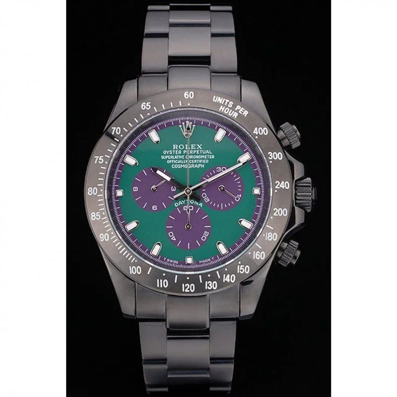 Daytona Black Ion Plated Tachymeter Black Stainless Steel Strap Green Dial 80246