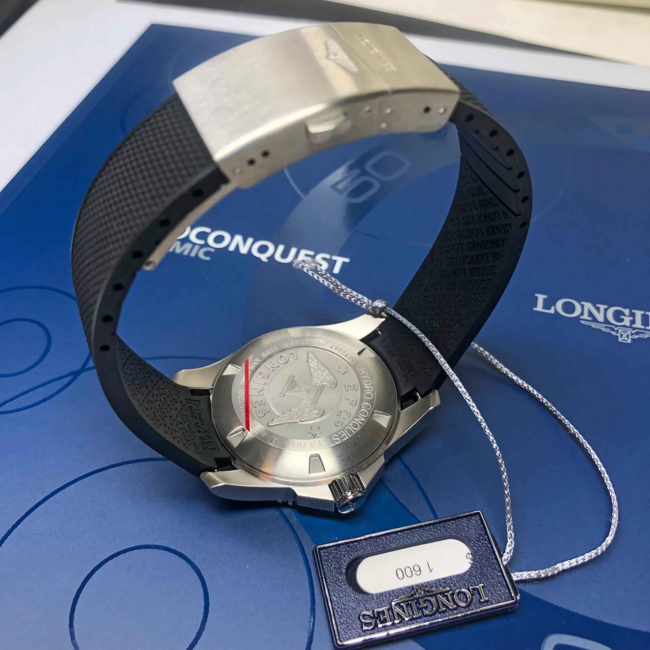 Hydroconquest 41MM Automatic Ceramic Bezel Black Steel Rubber Watch L37814569