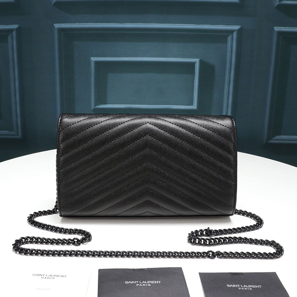 YSL Saint Laurent Chain-strap YSL-plaque grained-leather wallet