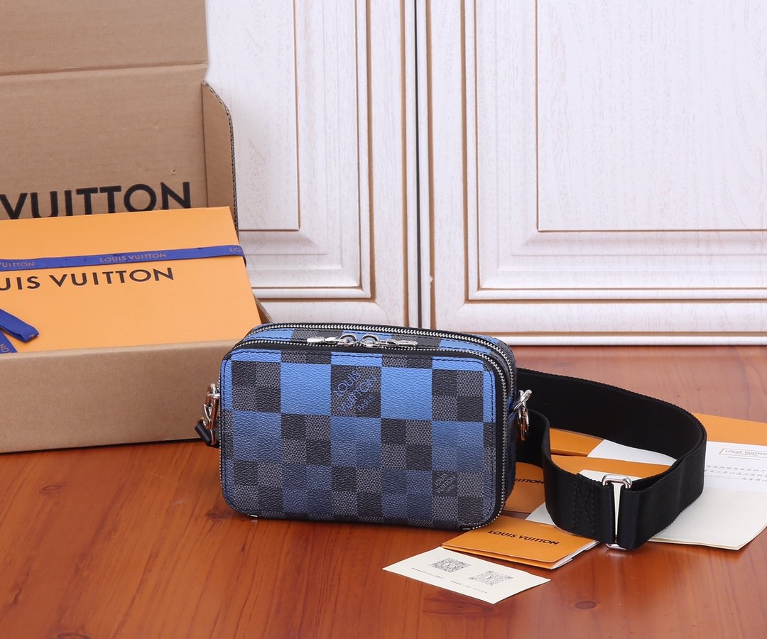 Original  Louis Vuitton N60414 Alpha Wearable Wallet Blue Damier Graphite Giant Coated Canvas
