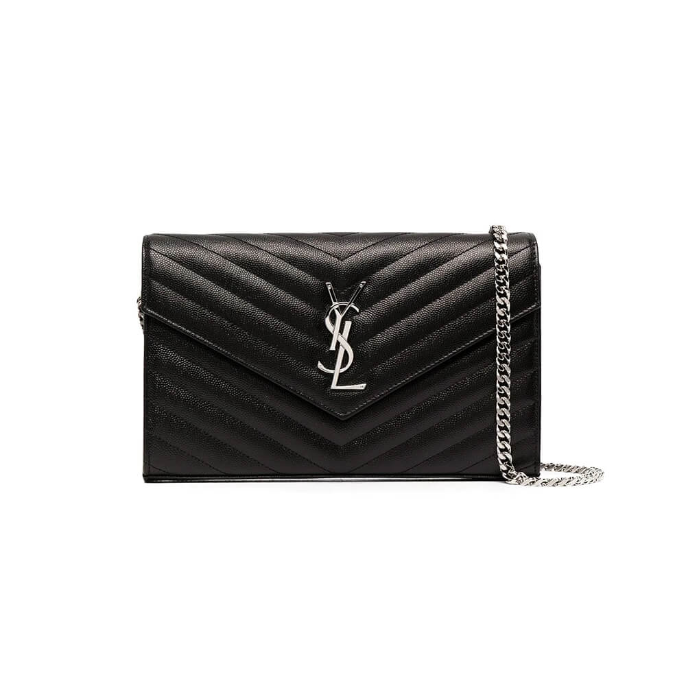 YSL Saint Laurent Chain-strap YSL-plaque grained-leather wallet