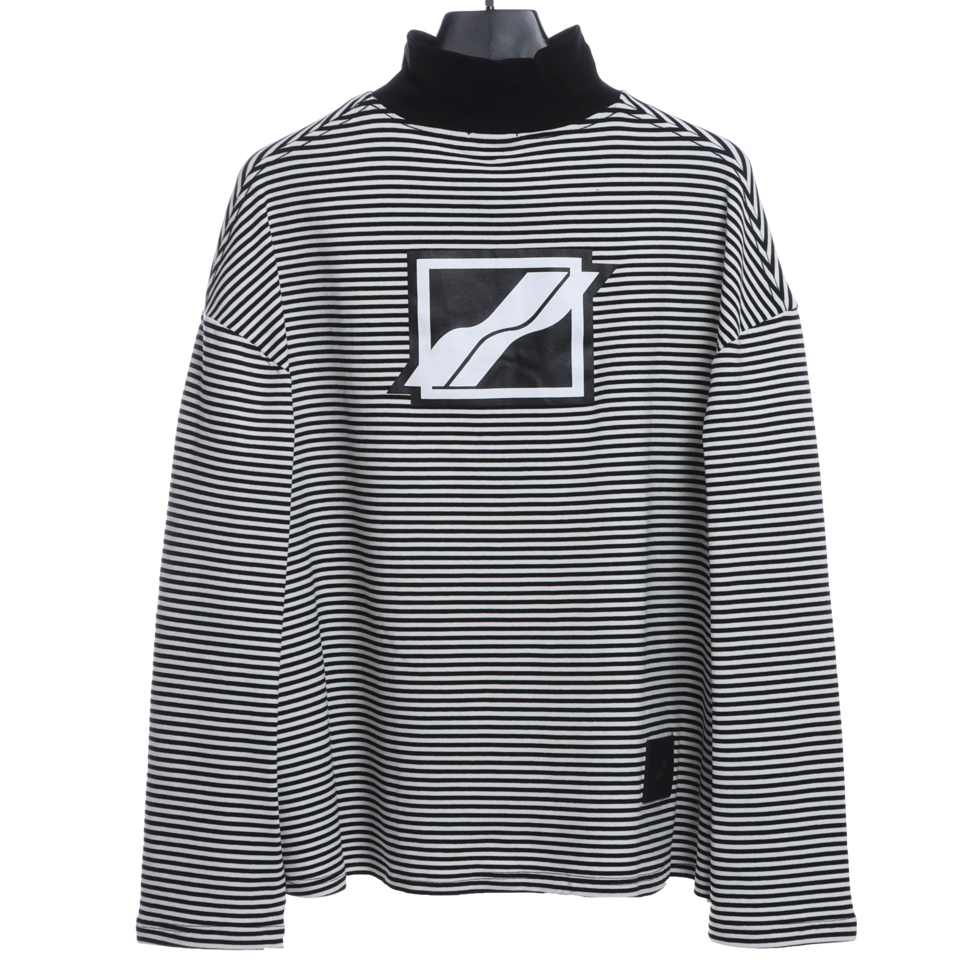 Stand Collar Square Logo Print T-Shirt