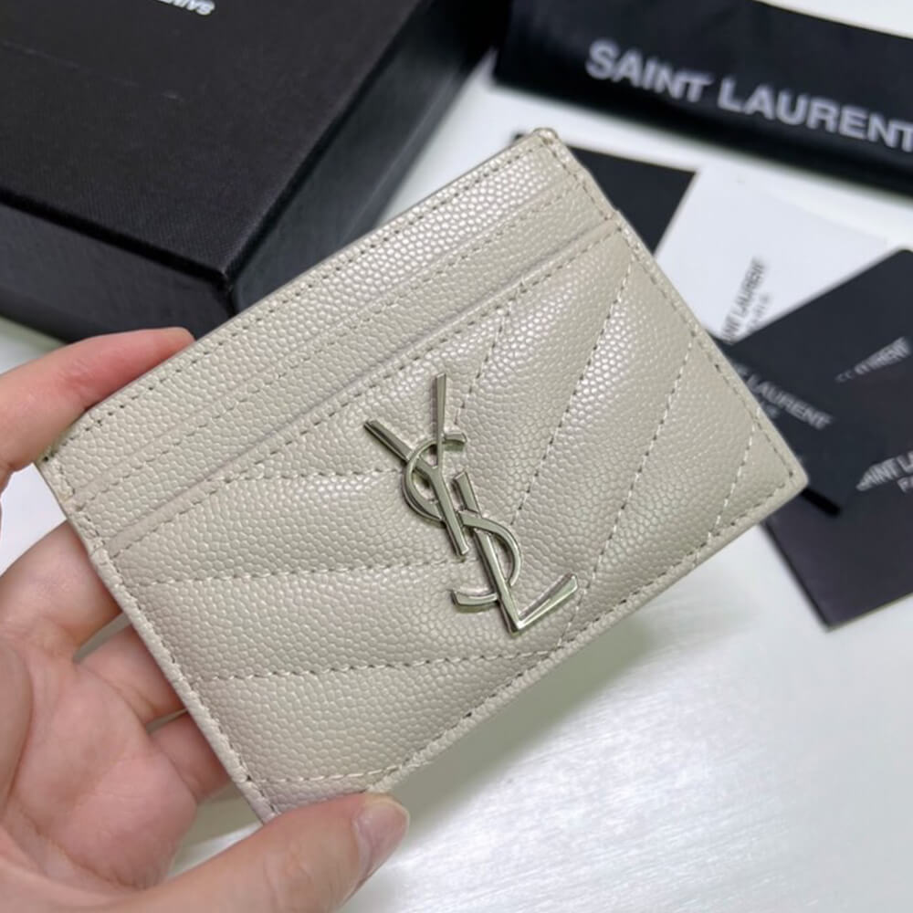 YSL CASSANDRE MATELASSÉ CARD CASE IN GRAIN DE POUDRE EMBOSSED LEATHER