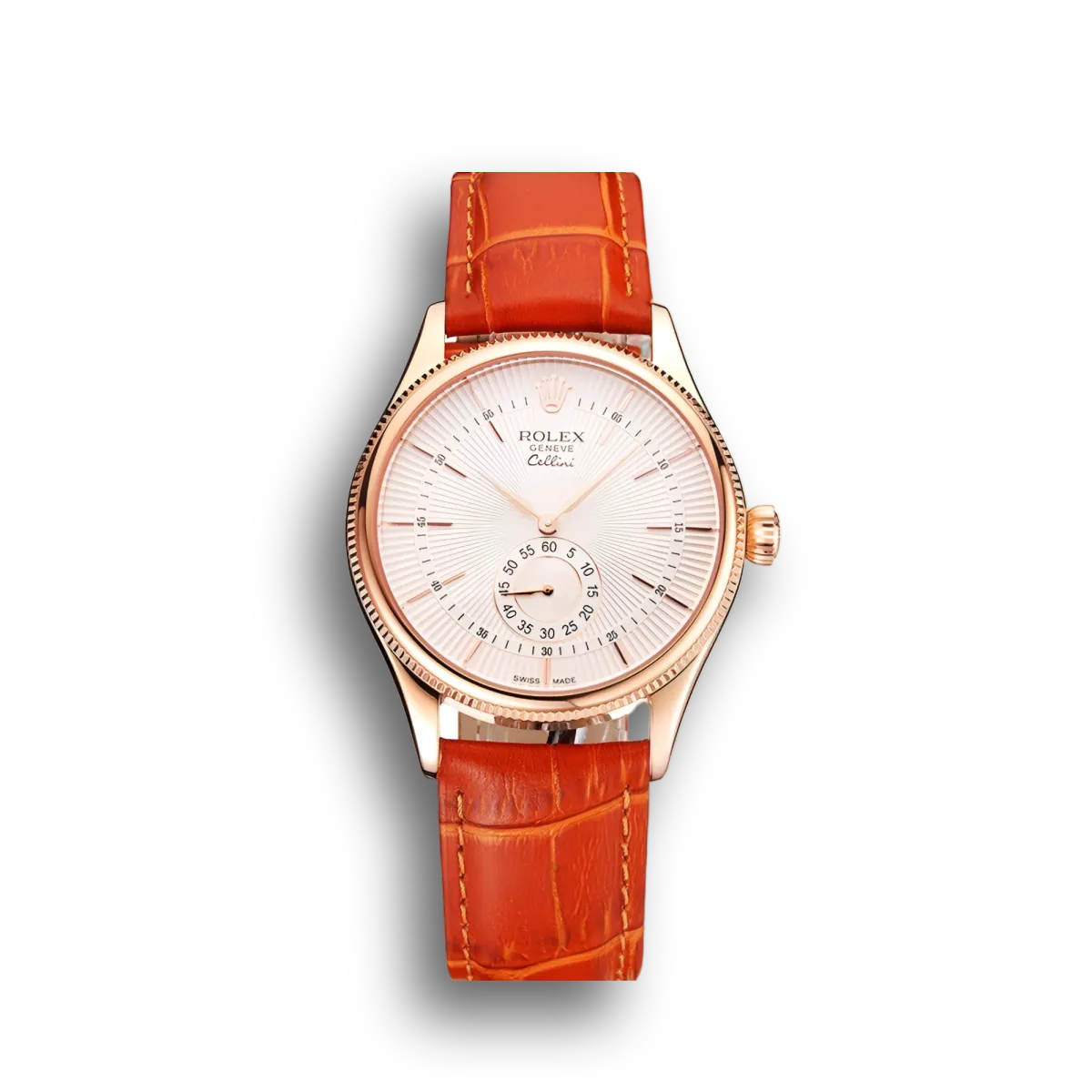 Swiss Cellini White Dial Rose Gold Case Light Brown Leather Strap
