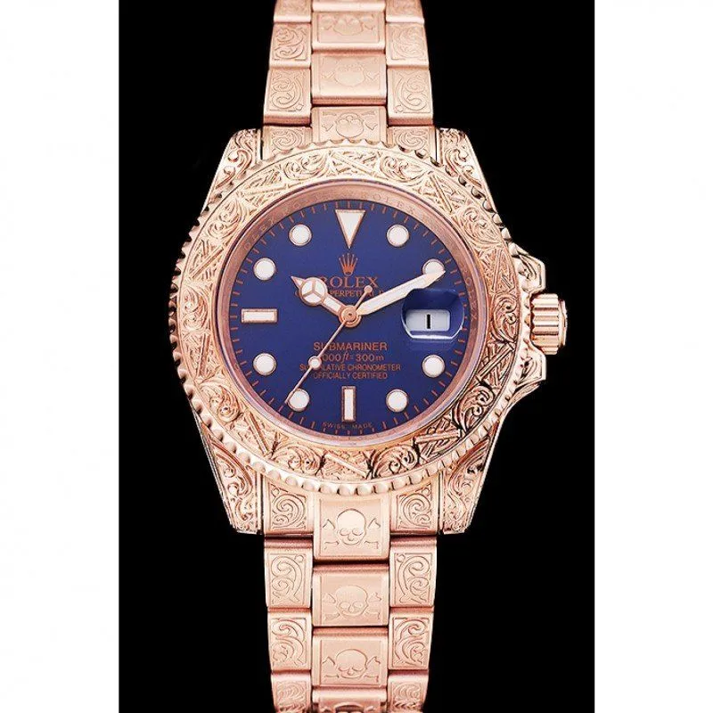 Swiss Submariner Skull Limited Edition Blue Dial Rose Gold Case And Bracelet 1454085