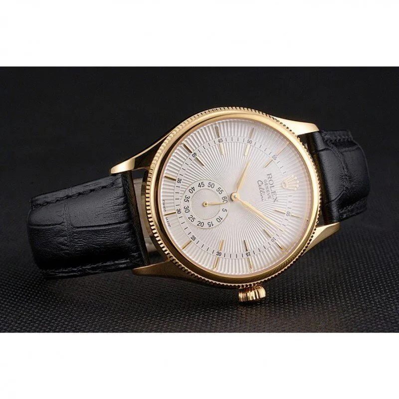 Swiss Cellini White Dial Gold Case Black Leather Strap