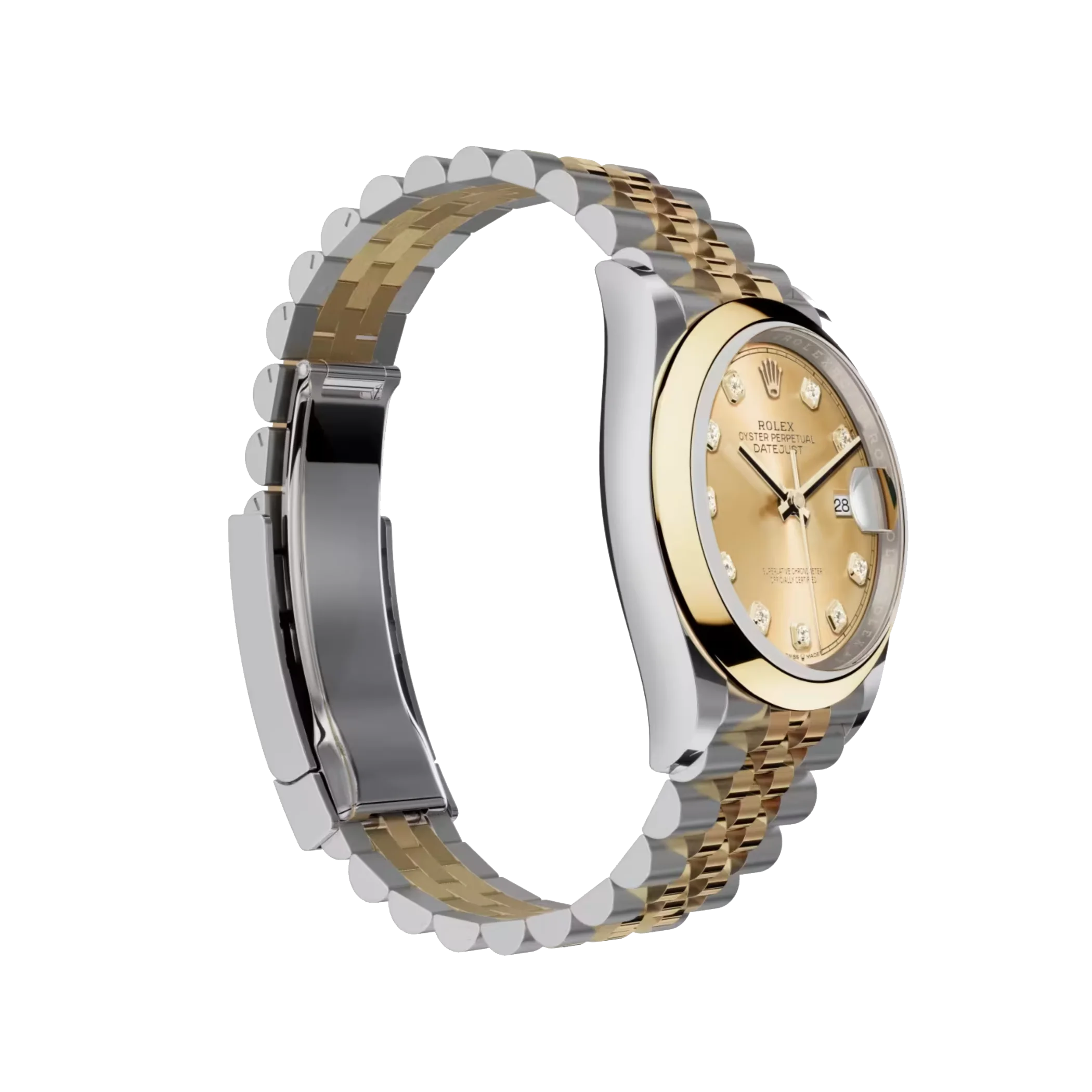 Datejust: Oystersteel and yellow gold, champagne colour, diamond-set dial, Jubilee bracelet, m126203-0017