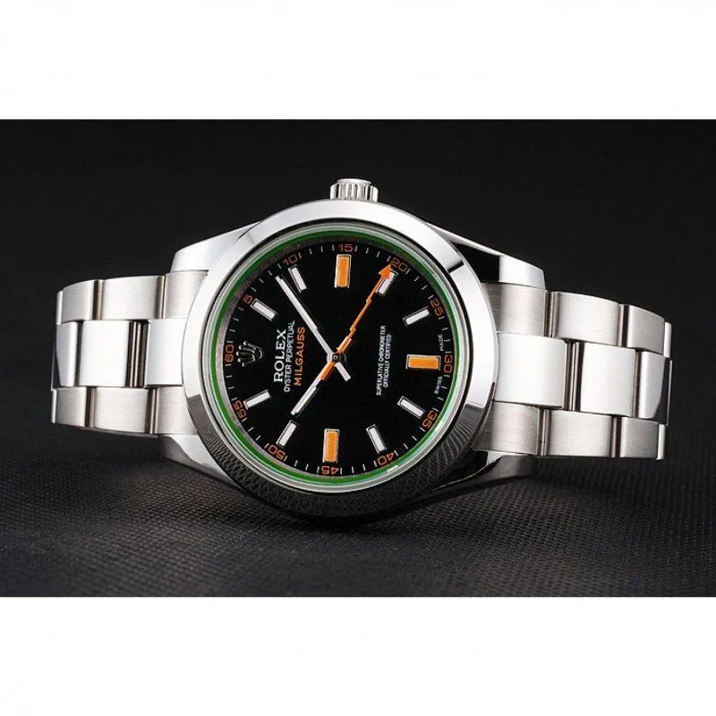 Swiss Milgauss Black Dial Orange Markings Stainless Steel Case And Bracelet