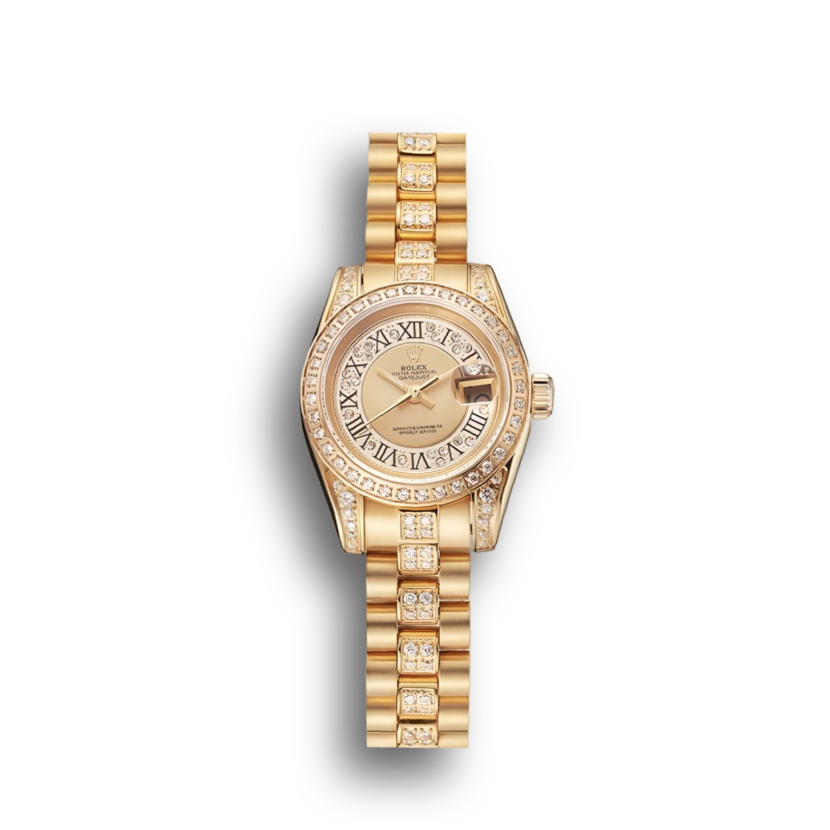 Swiss DayJust Diamond Pave Gold Dial Gold Diamond Bracelet 1453953