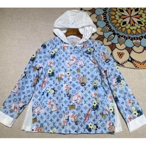 Louis Vuitton Print Monogram Hooded Blue Jacket