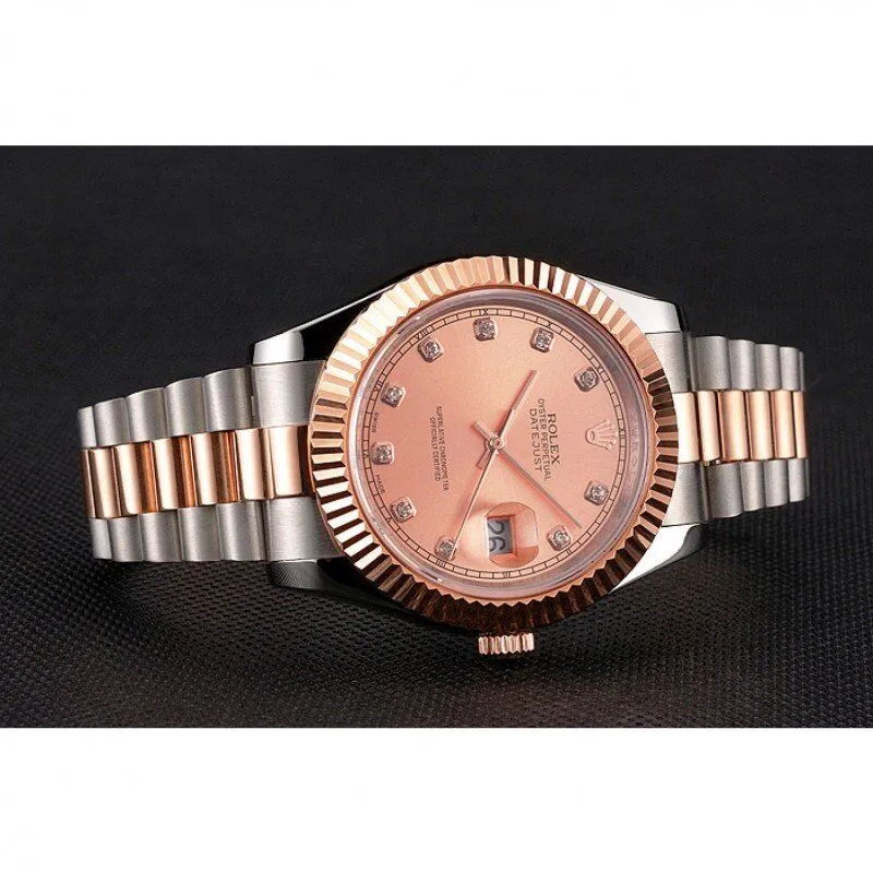 Datejust Rose Gold Dial And Bezel Stainless Steel Case Two Tone Bracelet
