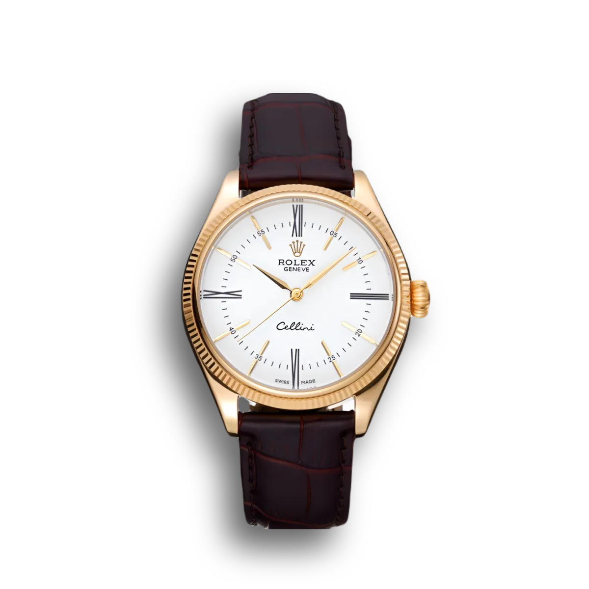 Cellini White Dial Gold Case Brown Leather Strap 622833