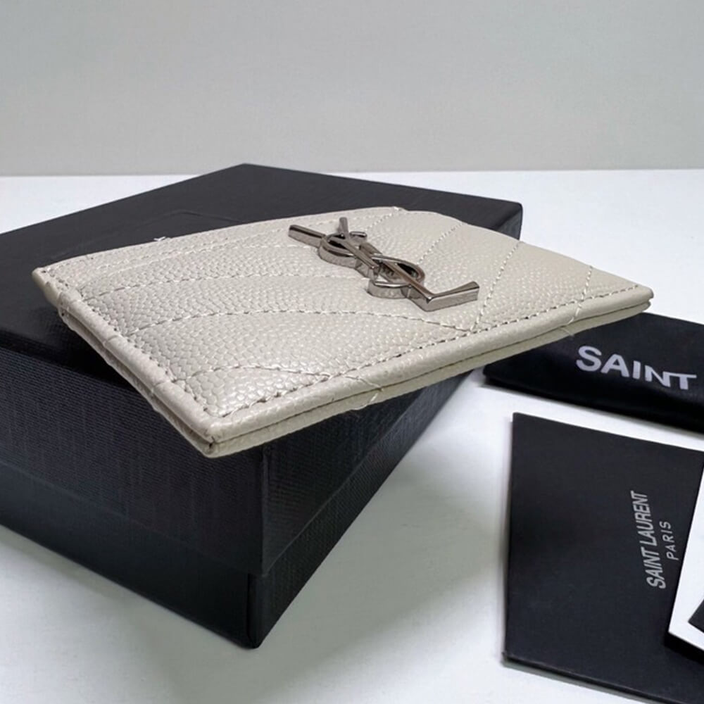YSL CASSANDRE MATELASSÉ CARD CASE IN GRAIN DE POUDRE EMBOSSED LEATHER