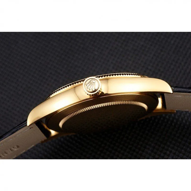 Cellini Date Black Dial Gold Case Black Leather Strap