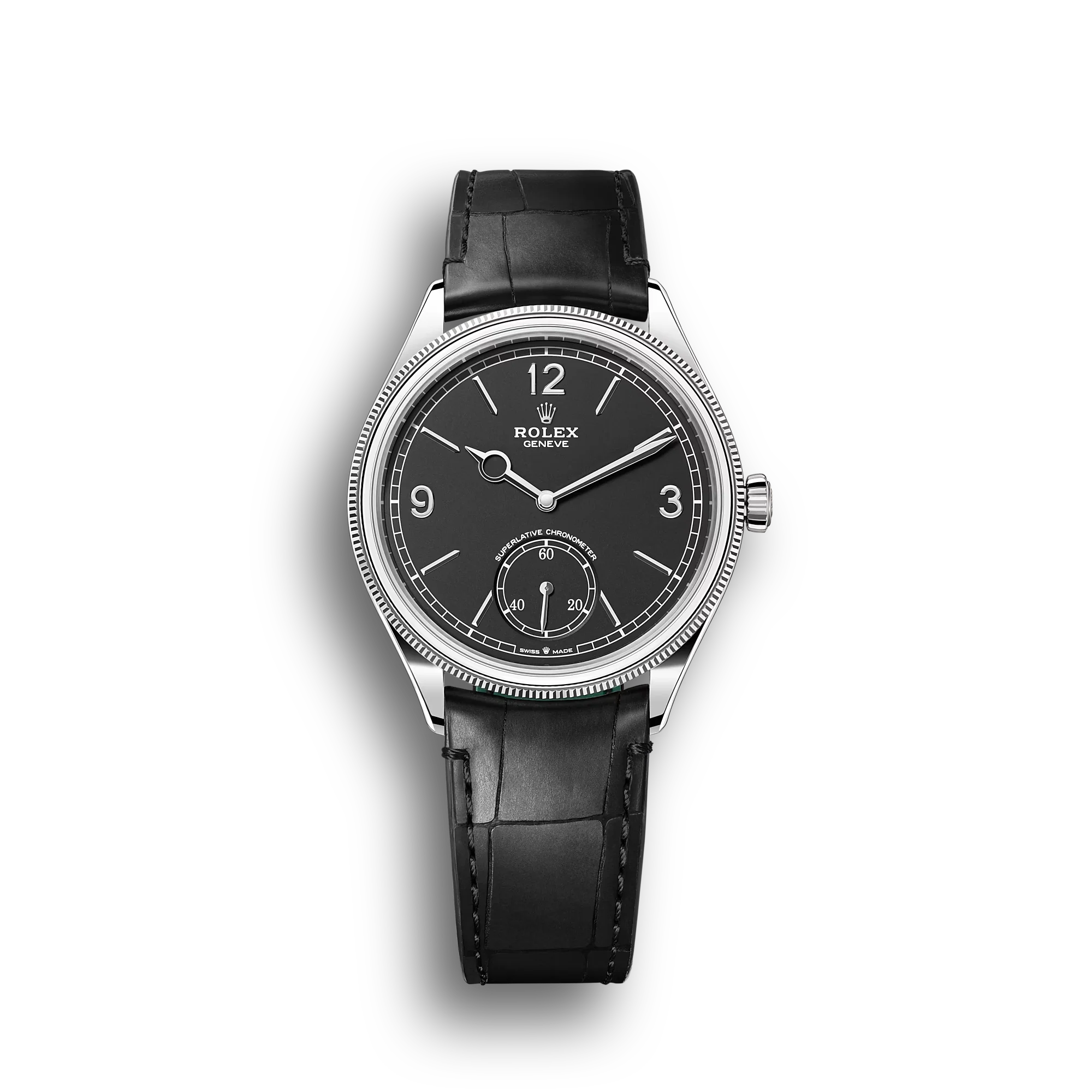 1908: white gold, Intense black dial, alligator leather strap, m52509-0002