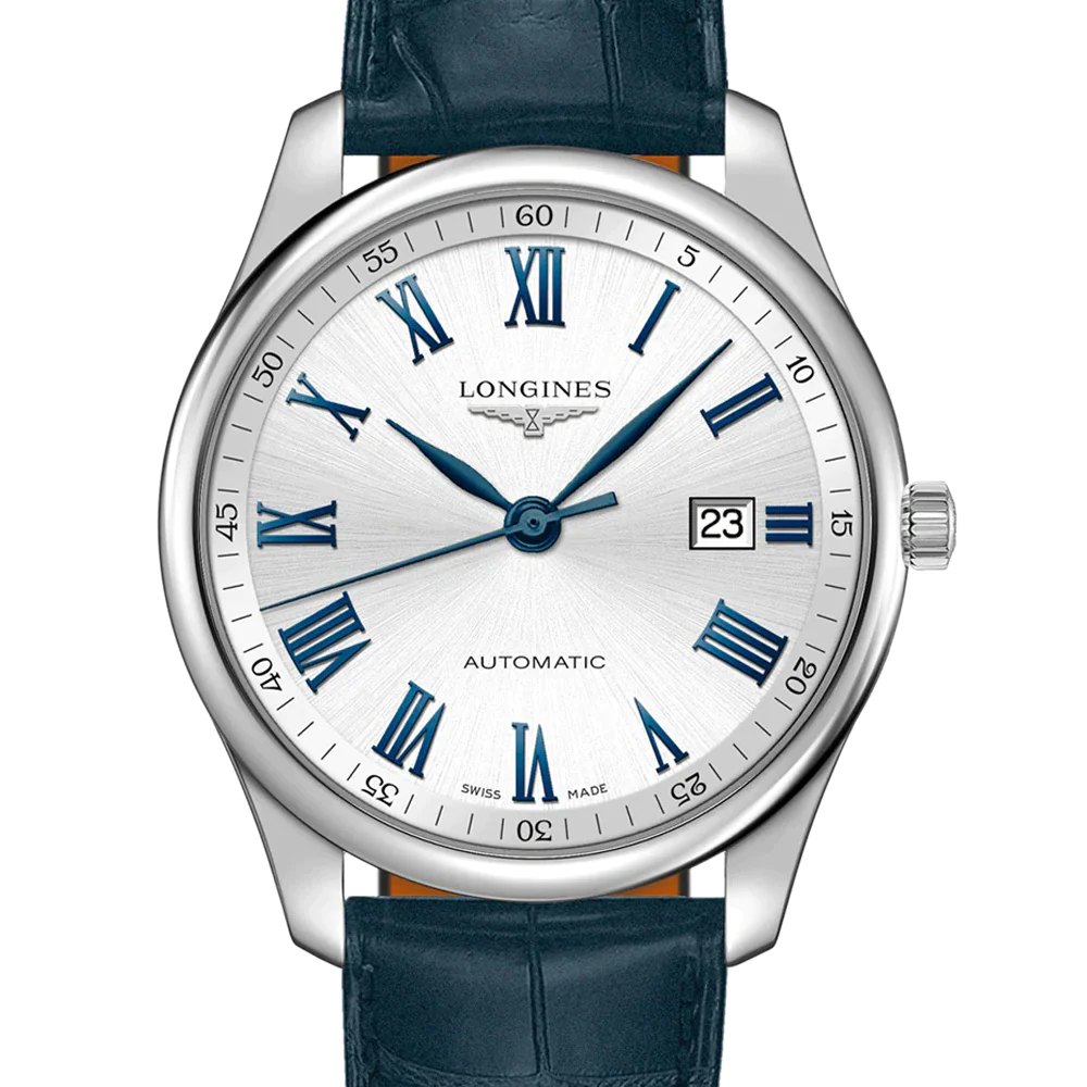 Masters Collection 42MM Automatic Silver Dial Blue Strap Watch L28934792